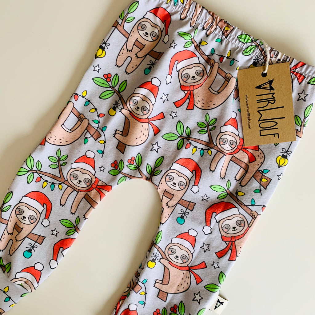 RTW - Baby Legging - Christmas Sloth - on grey