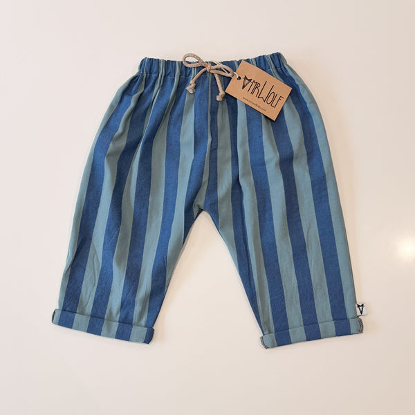 Stripe Barrel leg trouser - navy/teal