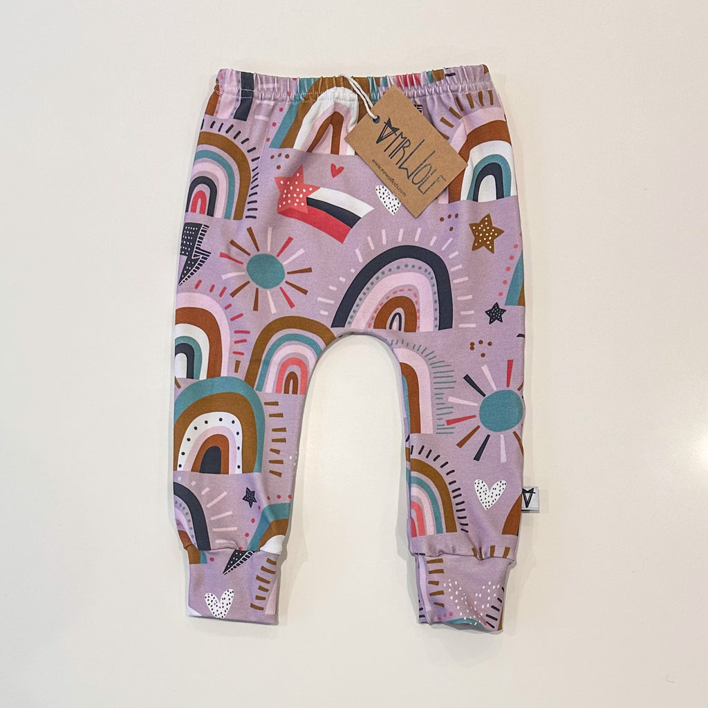 SALE -baby leggings - lilac rainbows
