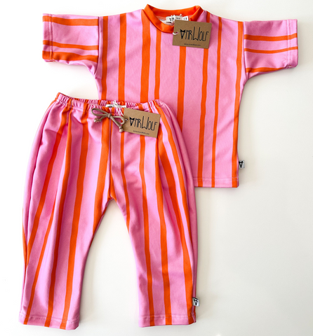 Pink & Orange Stripe Sweatshirting