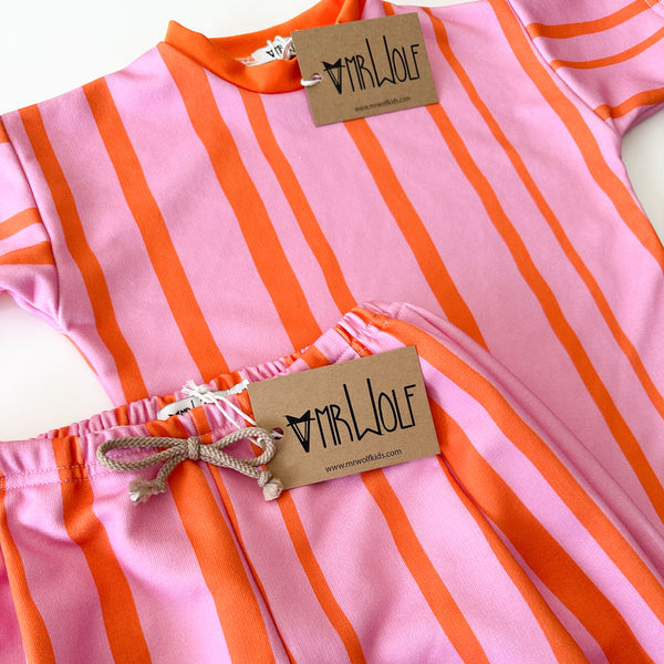 Pink & Orange Stripe Sweatshirting