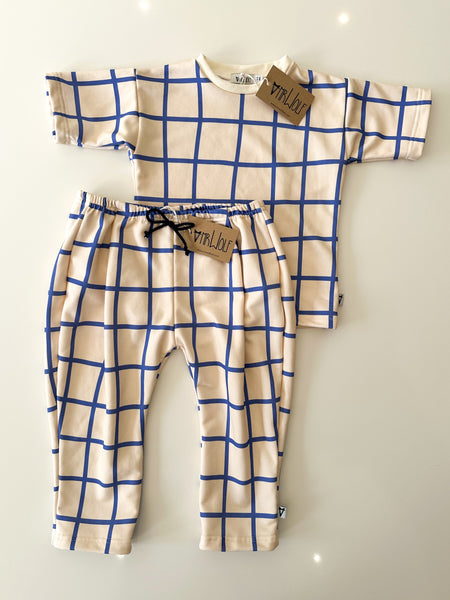 Blue Wide Check Sweatshirting
