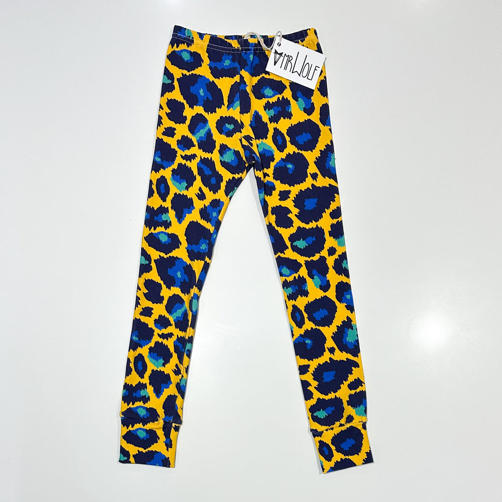 Blue and yellow leopard print legging