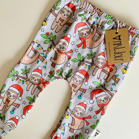 RTW - Baby Legging - Christmas Sloth - on grey
